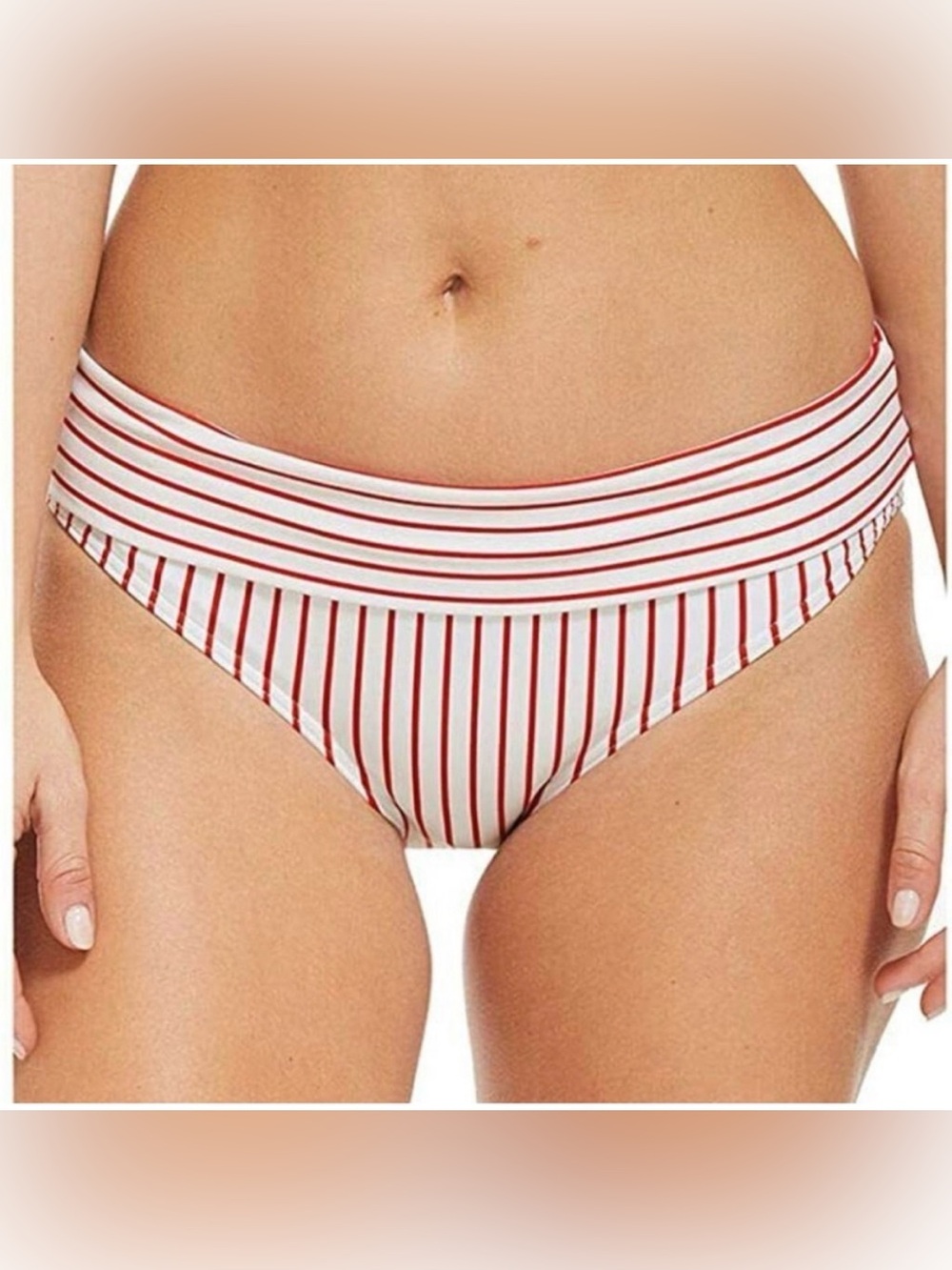 Figleaves Castaway Fold Red and White Striped Bikini Bottoms only NWT Size 8